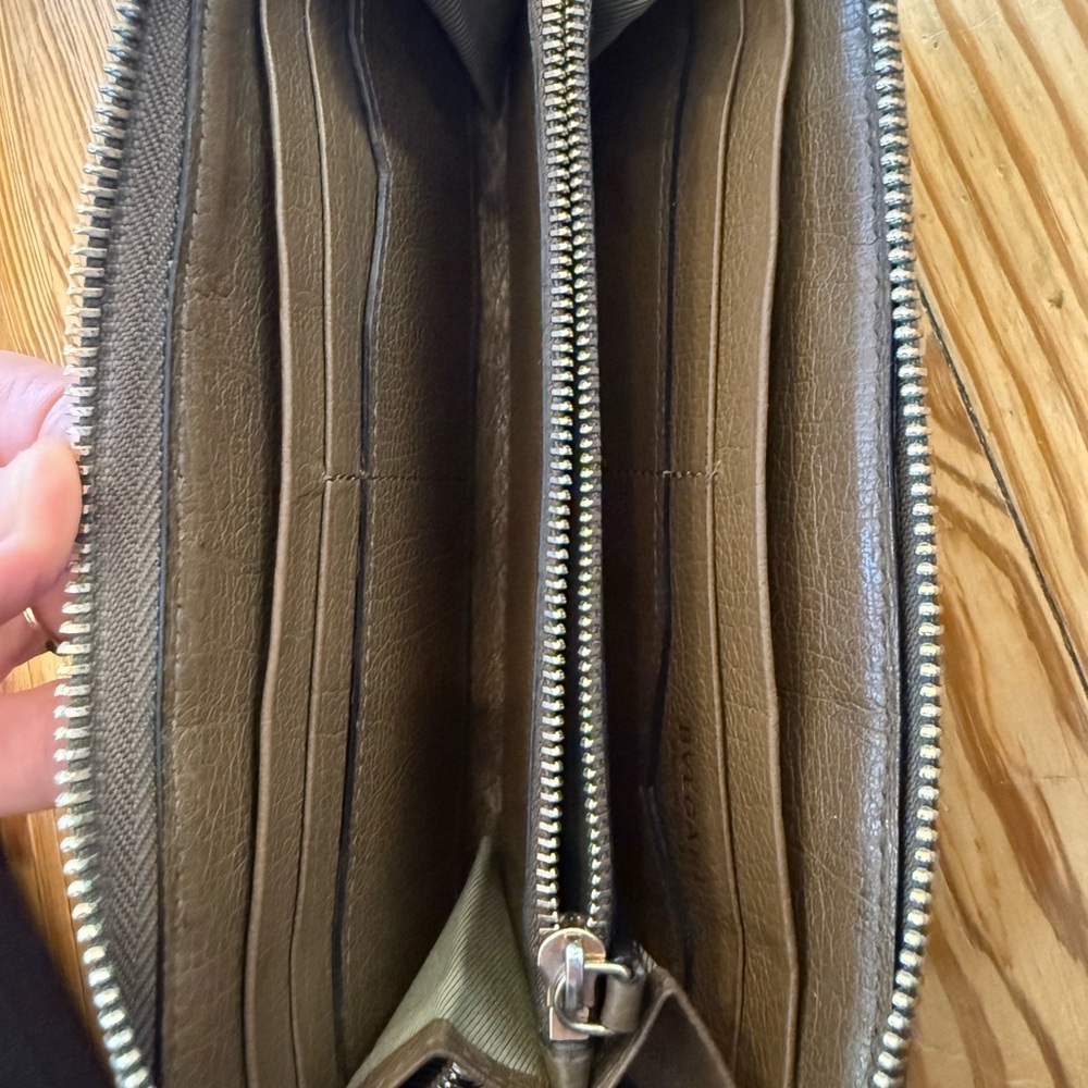 Bulgari Sage Green Leather Canvas Wallet with Zipper Charm - Picture 8 of 12